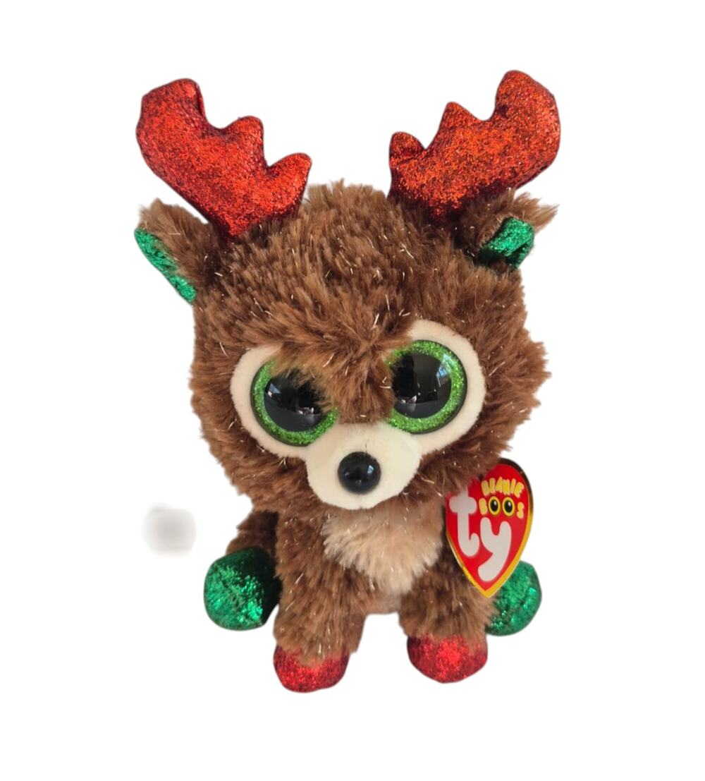 Beanie Baby Stuffy Plush Christmas Santa's Reindeer Fudge Red Green Toy 7 in